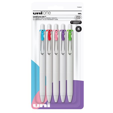 One stylos gel rétractable Paquet de 5 couleurs assorties
