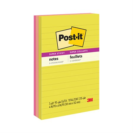 Post-It® Super Sticky Notes - Summer Joy Collection Ruled 4 x 6 (pkg 3)