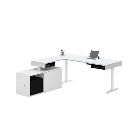 L-Shaped Standing Desk with Credenza white