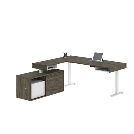 L-Shaped Standing Desk with Credenza grey and white