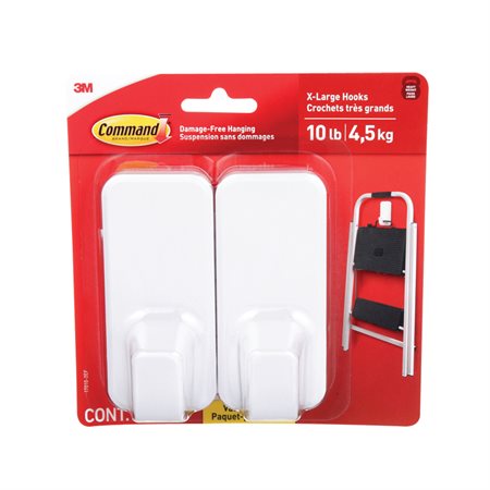 Command™ Adhesive Hooks 2 extra-large hooks with 6 strips holds 10 lb. - white