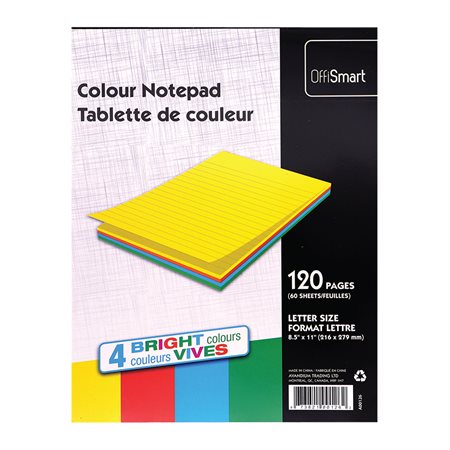 Colour Notepad 8-1 / 2 x 11 in. - 60 sheets - 4 assorted colours bright