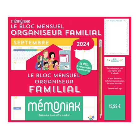 Le bloc mensuel organiseur familial 2024 : 16 mois, de septembre 2023 à décembre 2024