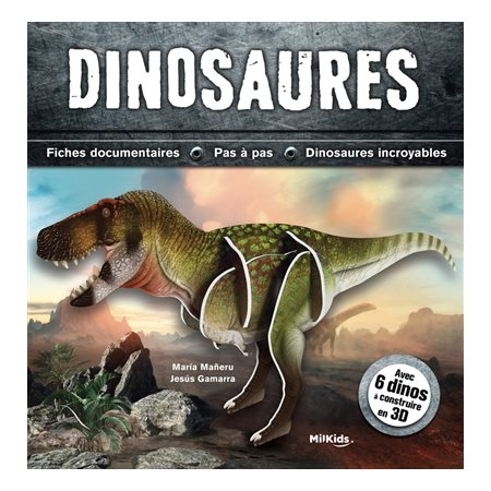 Dinosaures : fiches documentaires, pas à pas, dinosaures incroyables : avec 6 dinos à construire en 3D, Kit de construction